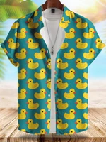 2024 Hawaii New Men's Short-sleeved Shirt Fashionable Yellow Duck Print Men's Casual Shirt Summer Street Daily Men's Shirt 1