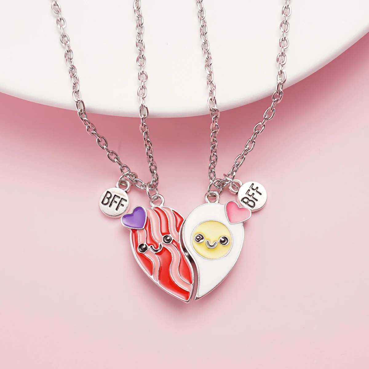 2 Pcs/Set Magnetism Heart Best Friends Pendant Necklace  for Women Cute Rainbow Broken Heart Clavicle Chain BFF Jewelry Gifts 3