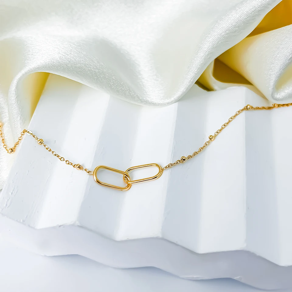 Halsketten für Frauen, Edelstahlkette, Unendlichkeits-Halskette, geometrischer Doppel-Büroklammer-Anhänger, Damen-Halsband, 2025, Trendschmuck – Detail 6