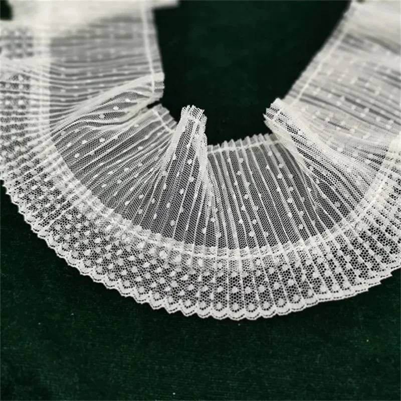 Lace Ribbon 10CM Wide Embroidered Pleated Mesh Elastic Ruffle Trim Collar Cuffs DIY Sewing Decor