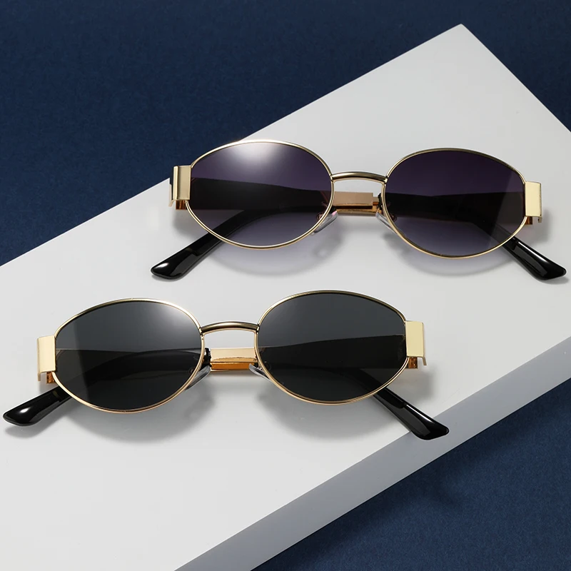 Metal Frame Sunglasses Small Oval For Women Men Designer UV400 Eyewear Vintage