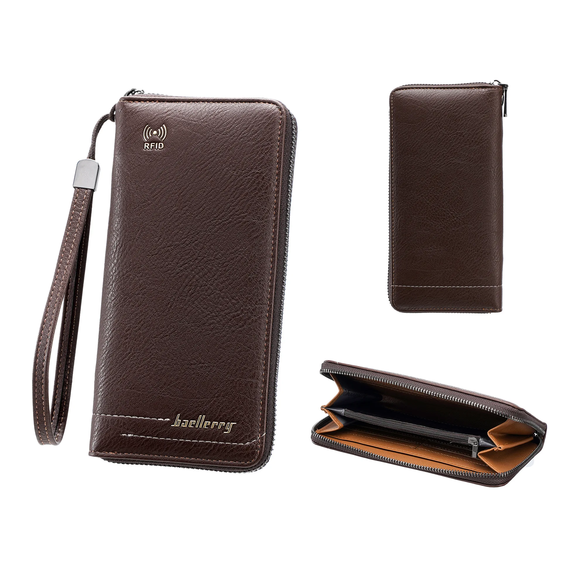 1Pcs Rfid Anti-Degaussing Long Wallet Large Capacity Wrist Strap Wallet Large Capacity Multi-Card Slot Travel Business Multi-Functional Storage Bag