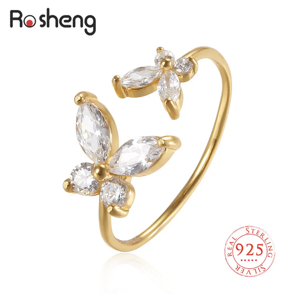 

Simple Cubic Zirconia Butterfly Open Rings for Women Flower Gold Color Adjustable Ring Fashion Women Accessories Jewelry