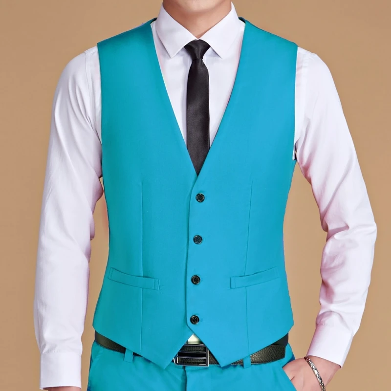 Men Vest White V Neck Solid Single Button Slim Business Formal Waistcoat Tweed Sleeveless Men Suit Vest 2
