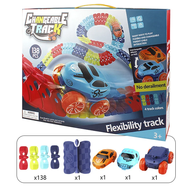 

Changeable Track With Led Light-up Race Car Flexible Assembled Track Birthday For Kids Boys Girls Changeable Track Rc Car Wltoys
