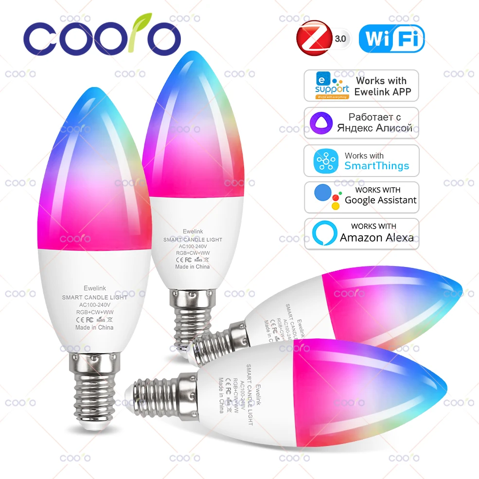Ewelink E14 촛불 램프 스마트 전구, ZigBee WIFI RGB LED ..