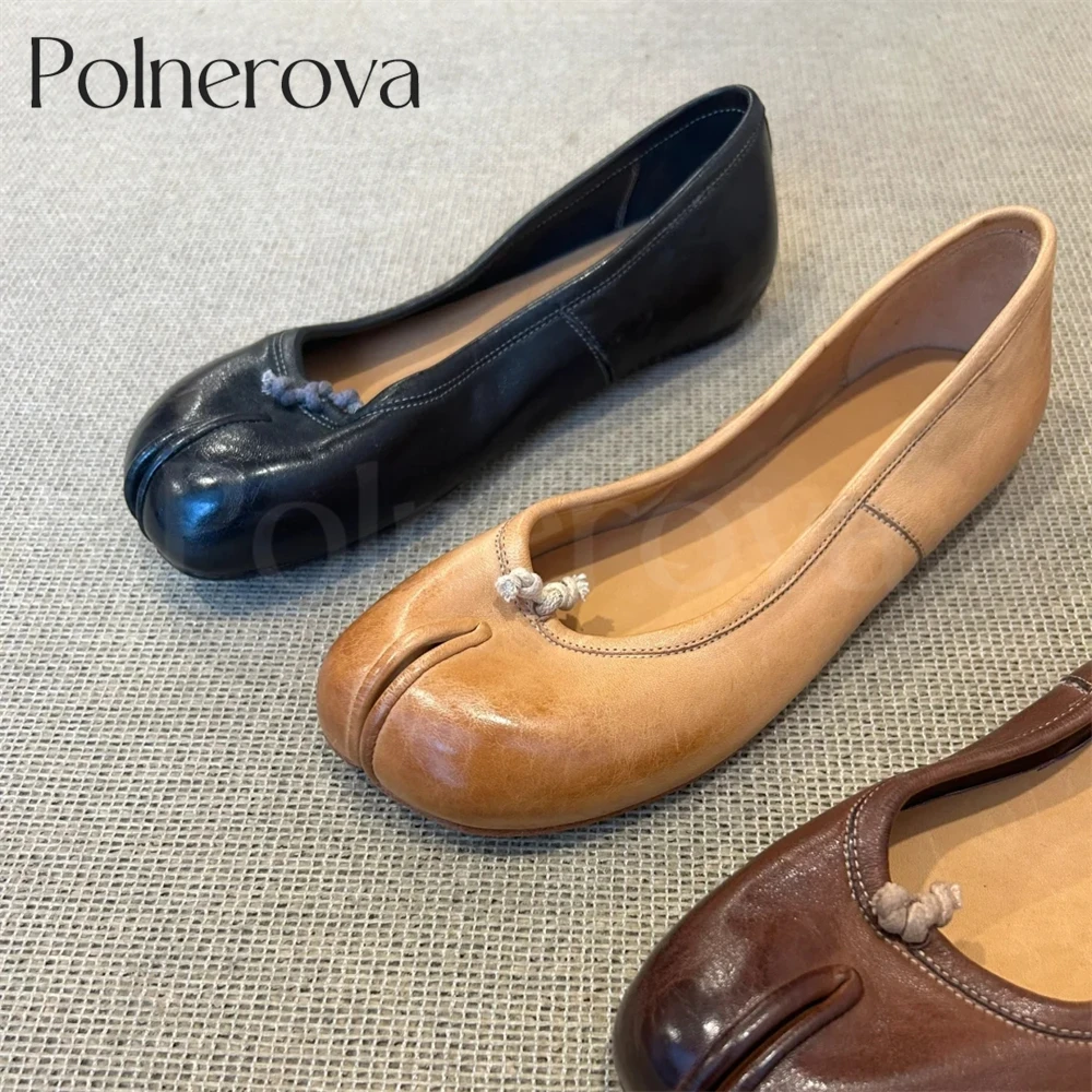 Tabi Ballet Shoes Hand-Painted Slip-On Flats Comfortable Leather Flats Latest Design Elegant Women's Shoes New Style Black Brown