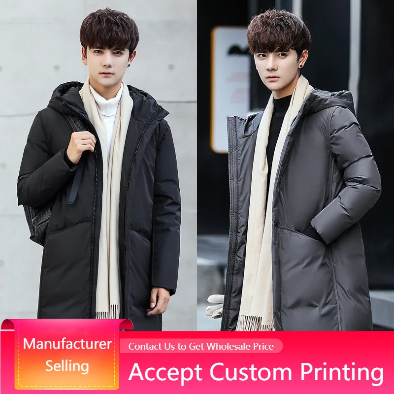 Men Down Jacket Long Coat Thicken Warm Hooded Puffer Jacket Simple Casual Trendy Youth Teenager Winter Clothes Outerwear Parka winter new mens parka long hooded plus velvet thicken concise warm slim zippers punk style vintage male casual korean coat