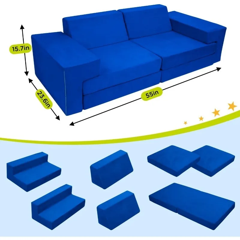 Premium Modular Kids Play Couch for Toddler Teens, Child Sectional Sofa for Bedroom Playroom Toy Living Room,Blue 3