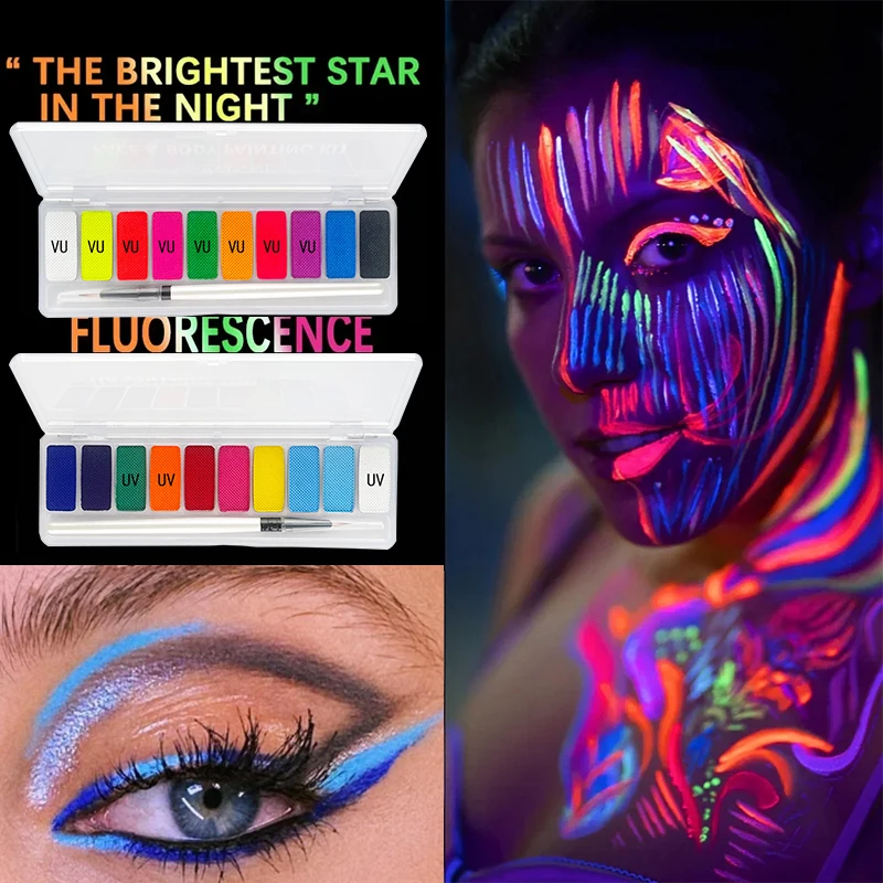 10 Colors Luminous Pigments, Luminous Neon Makeup Facial Painting,Suitable for Children and Adults for Halloween and Party 2