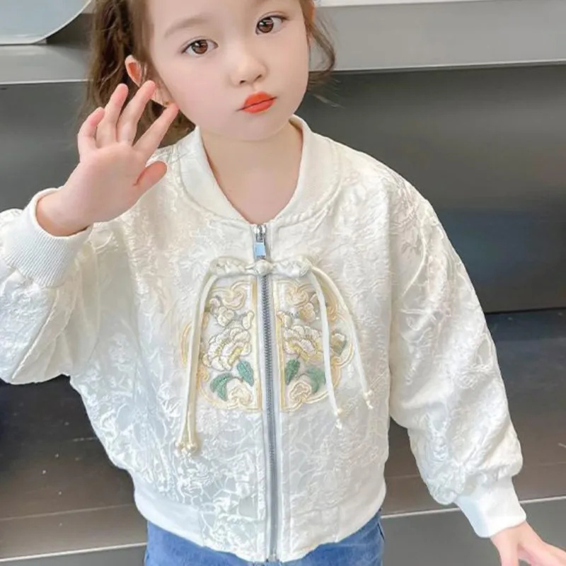 2026 어린이의 새로운 중국 스타일 셔츠 탑 어린이 수 놓은 긴팔 탑 소녀의 봄/가을 통기성 탑 셔츠 LJ382