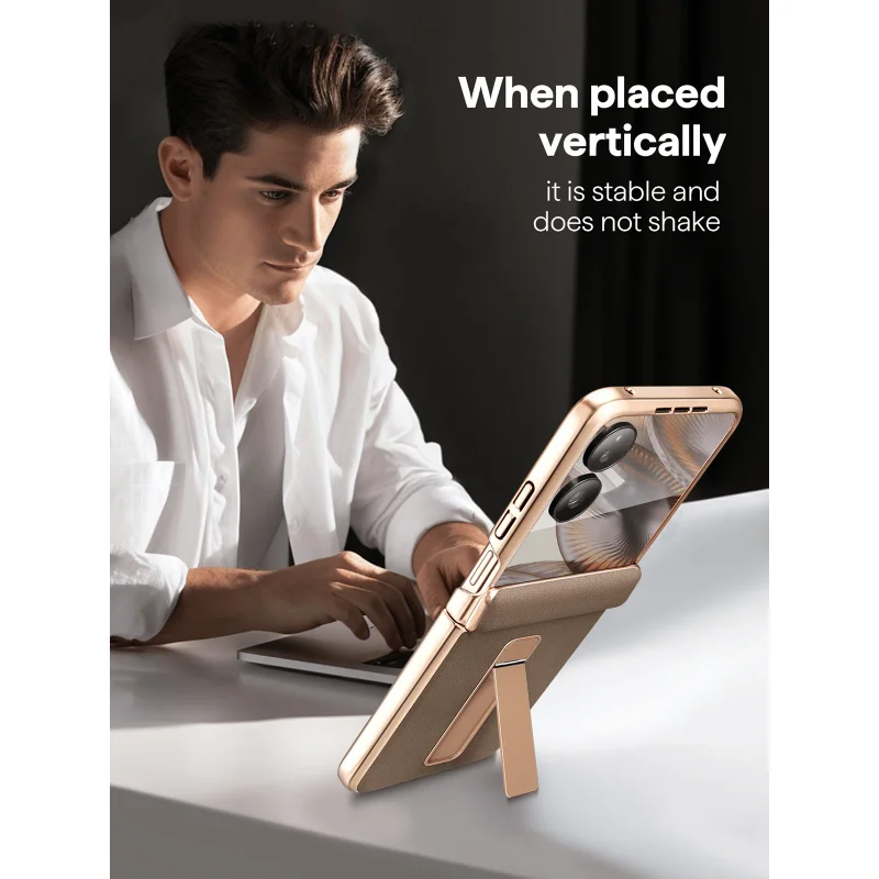 Luxury Leather Flip Case with Auto-Rebound Hinge and Moisture-Proof Plated Finish