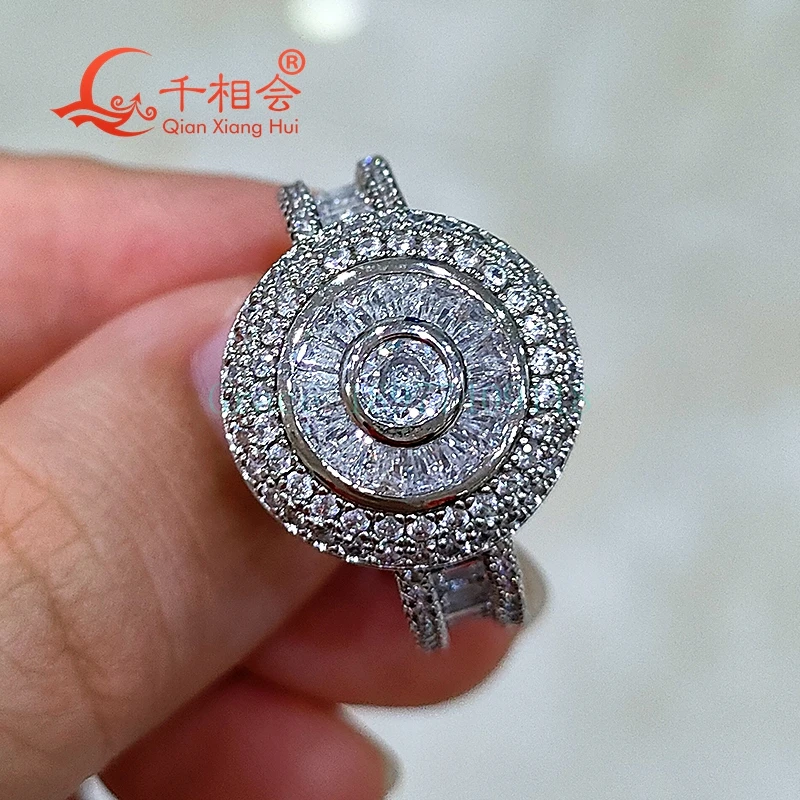 16.5mm round eye's ring baguette Eternity Band  Sterling 925 Silver hip hop Moissanite Ring Men women Diamonds Male fine Jewelry 2 4mm baguette shape emerald ring half eternity band sterling 925 silver hip hop moissanite ring men women diamonds male jewelry