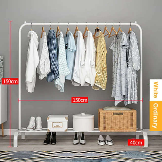 Garment Rack Free-standing Clothes Rack with Top Rod,Coat Rack Clothes, Hanger Wardrobe ,Clothes for Rack Lower Storage White 150cm(59IN)