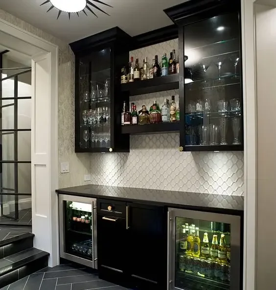 Bar Wine Cabinet Storage Cabinet LED Light Glass Door