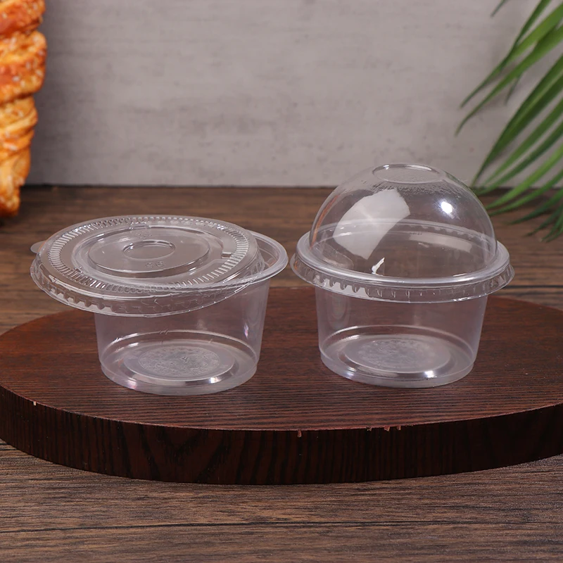 50Pcs 250ML Disposable Salad Cup Transparent Plastic Dessert Cups Bowls Container With Dome/Flat Lids Ice Cream Dessert Cups