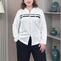 Women's Plus Size Hooded Cardigan Casual Hoodies Loose Fit Zip Sweatshirt For Spring/Autumn Fashionable Outerwear