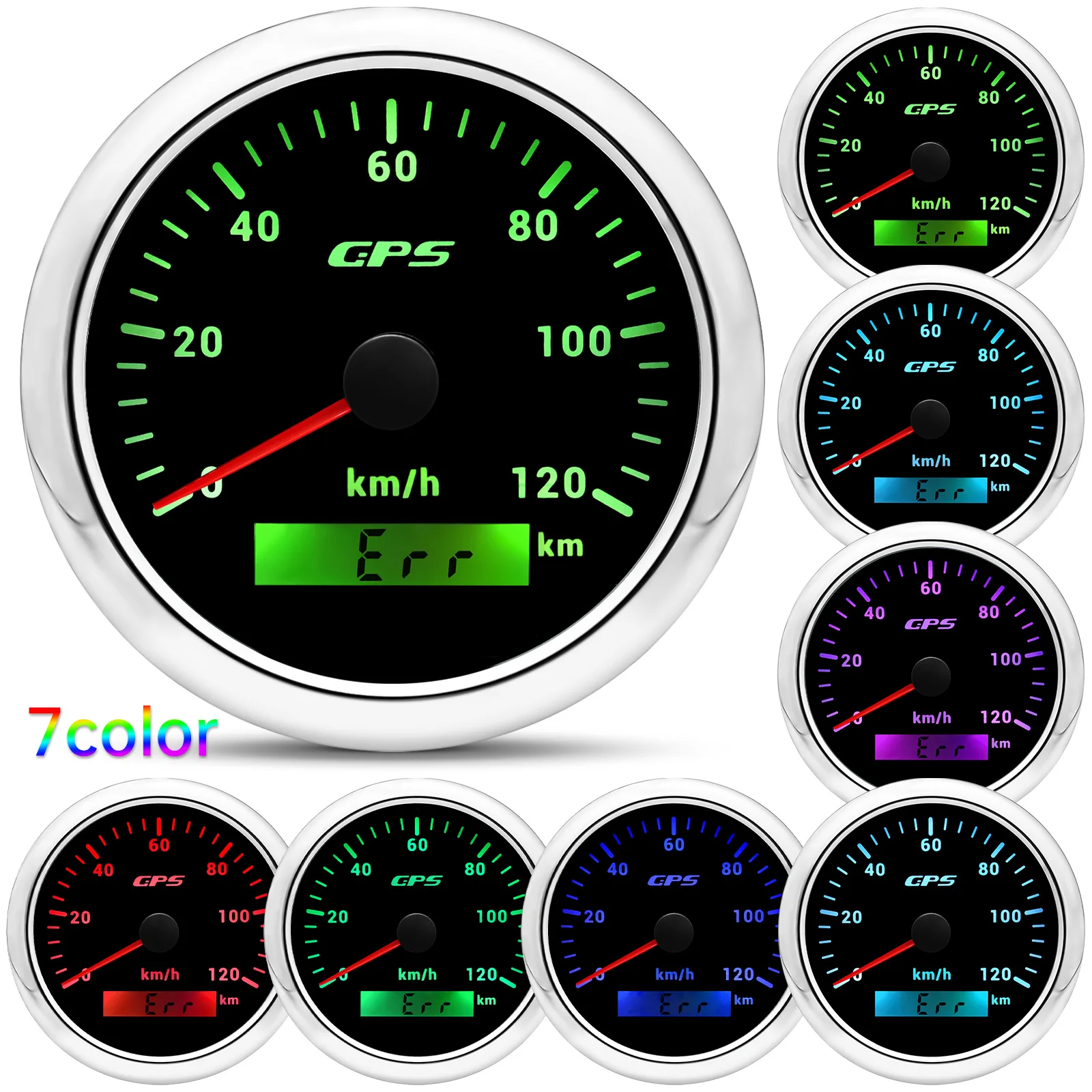 Un compteur de vitesse GPS de 85 mm pour moto bateau marin 30 ~ 200 kmh  Boat Car Truck Speed Gauge Meter avec antenne GPS 7 rétro-éclairage couleur