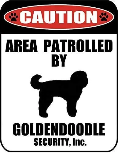 

Caution Area Patrolled by a Goldendoodle 8x12 inch Metal Aluminum Dog Sign