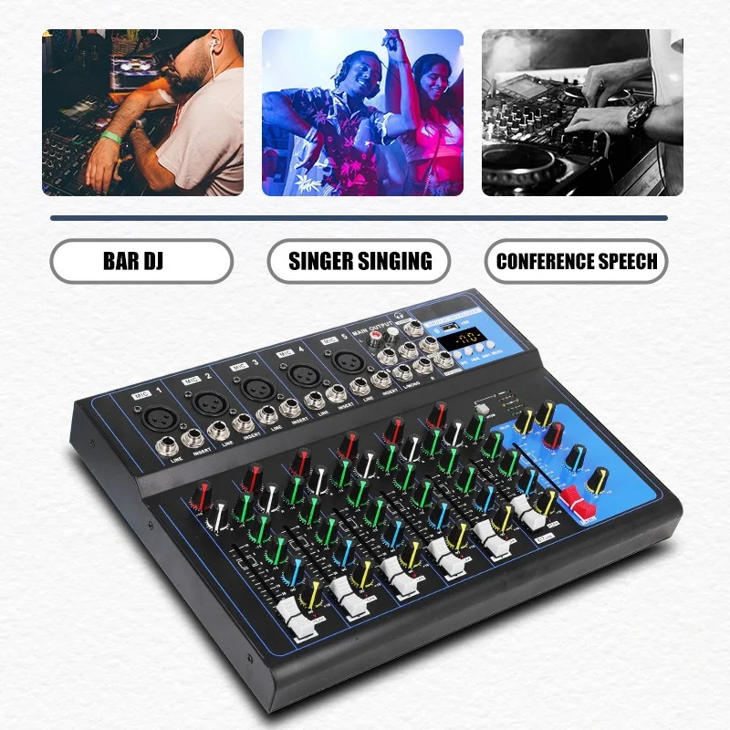 F4F7 오디오 믹서 - USB MP3, +48V 팬텀 파워, DJ, 노래, 회의용 3밴드 EQ 기능을 갖춘 4채널 믹서