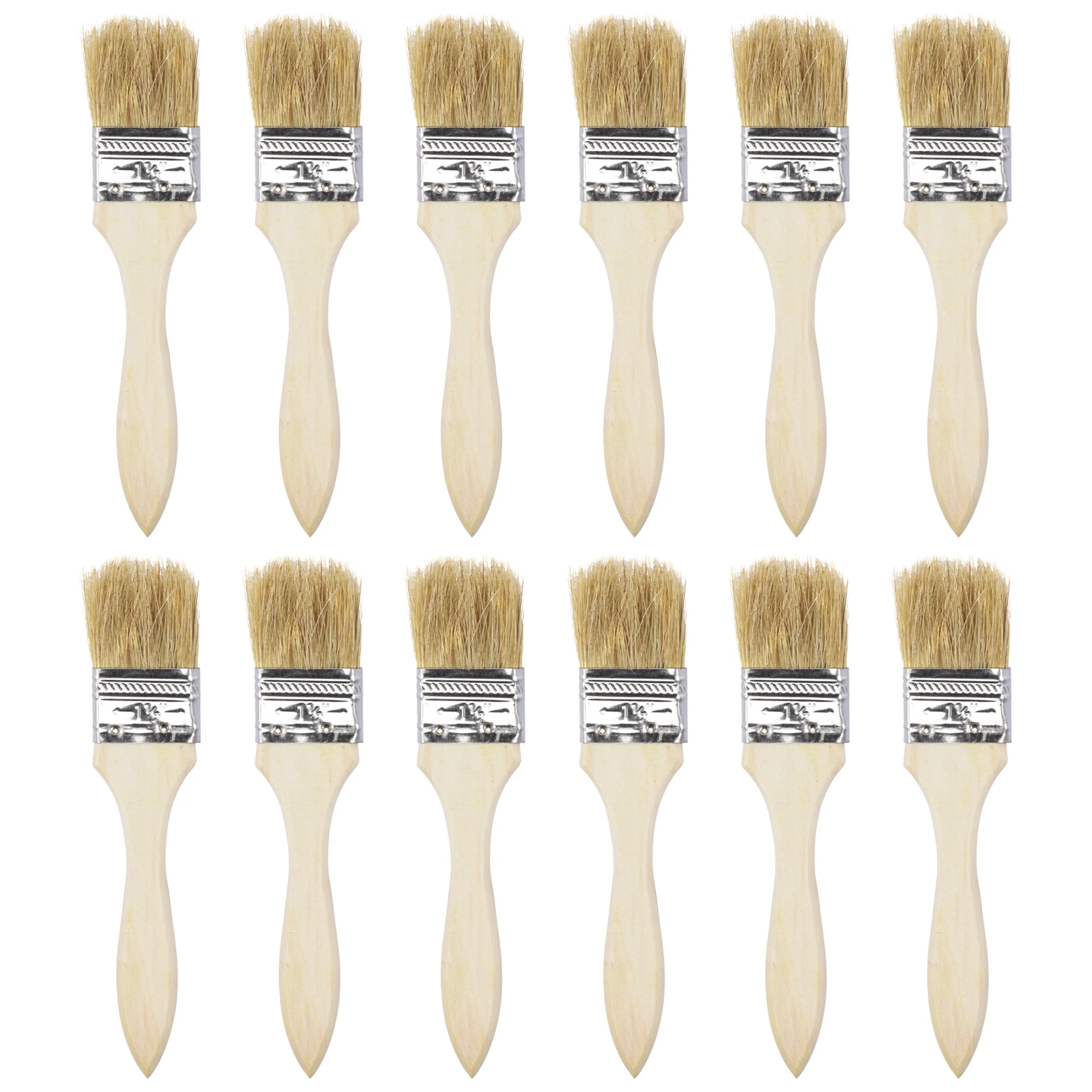 uxcell 12Pcs 1.5 Inch Paint Brush Natural Bristle Flat Edge with Wood Handle Wall Treatment Tool for Paint, Varnishes, Glues