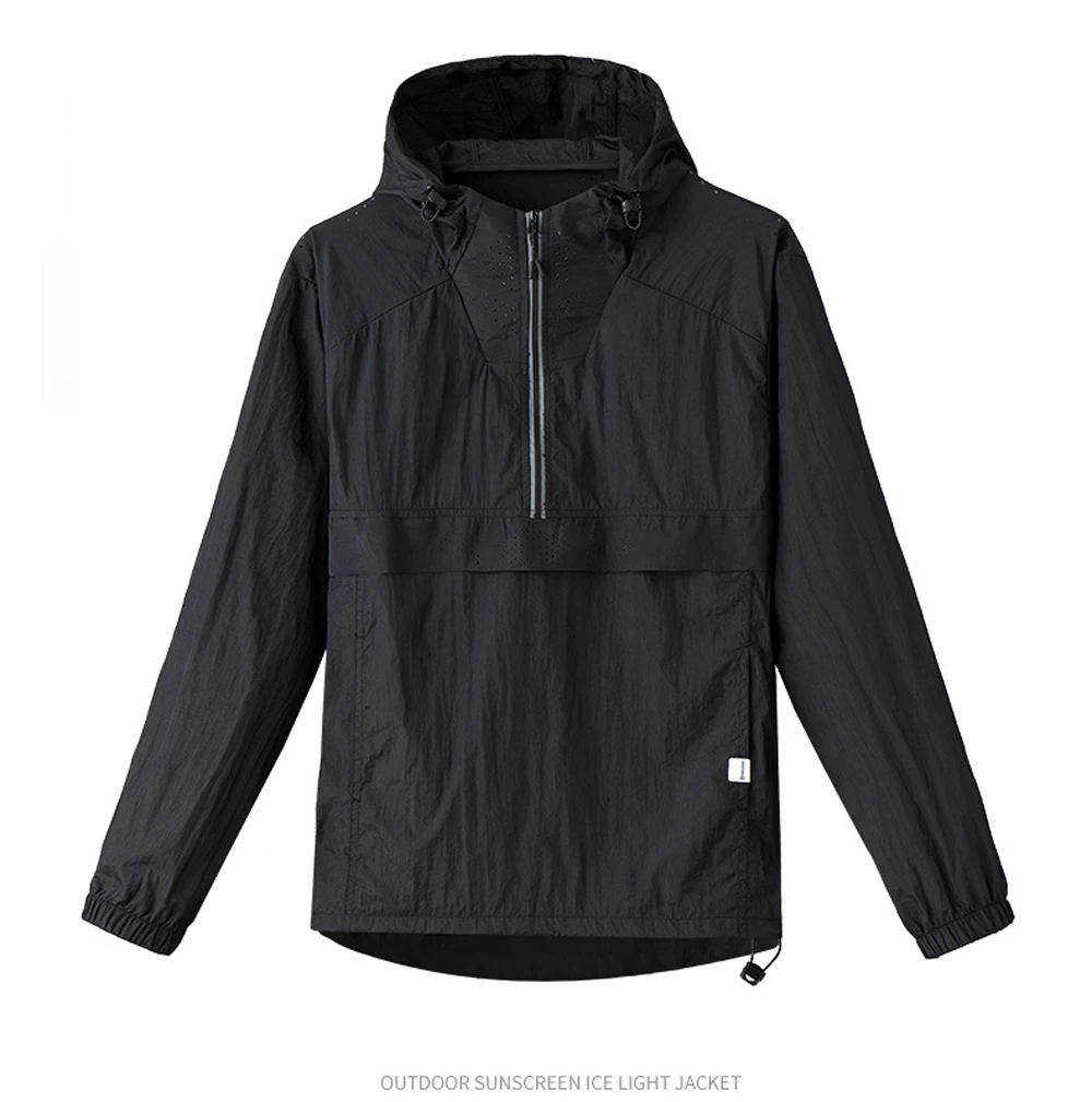 Spring Summer Men Lightweight Anorak Jacket Fashion Man Half Zip Sunscreen Hooded Coats Men UPF50+ Windbreaker Waterproof Jacket