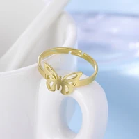 Amaxer for Women's Exquisite Hollow Butterfly Ring Gold Color Stainless Steel Fashion Ring Jewelry Party Friend Gift 2