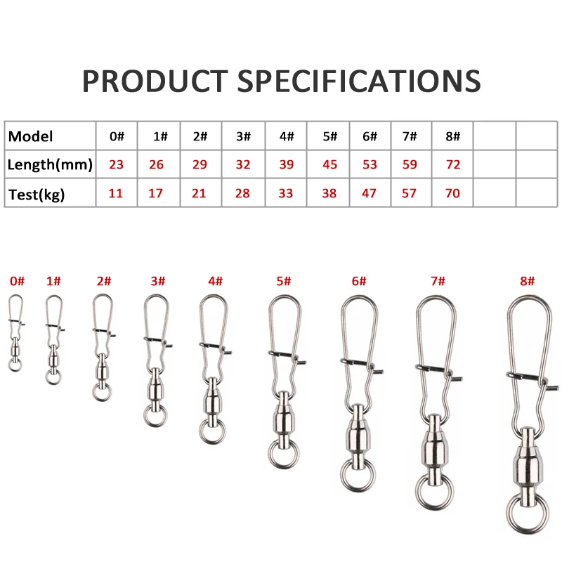 Fishing Swivels Fishing Line Connectors Fishing Hook Connector 20pcs/Lot Ball Bearing Swivels Crane Duo Lock Snap Trolling Rigging