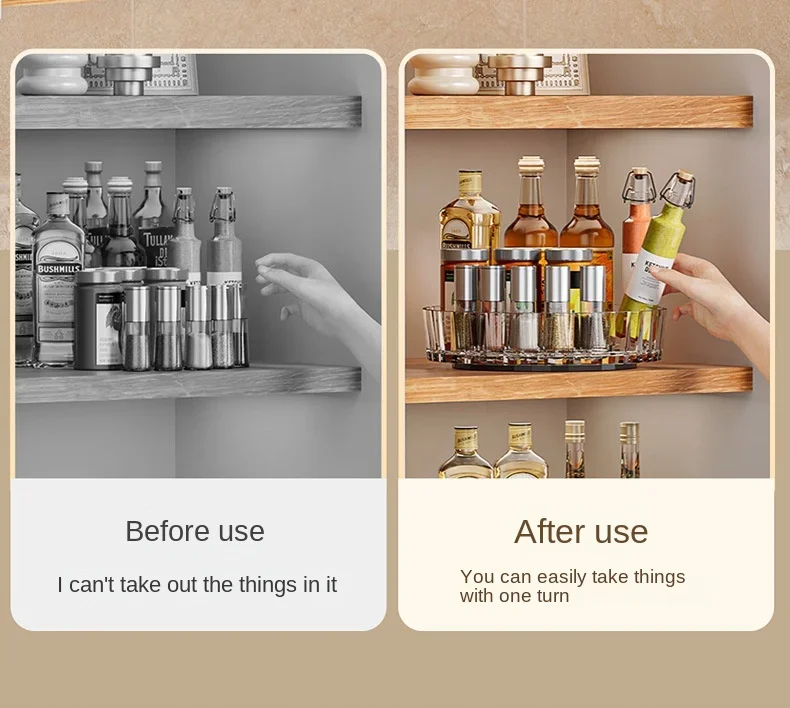 360 Rotating Seasoning Storage Tray Multifunction Pantry Cabinet Turntable For Cosmetics Bathroom Storage Box Kitchen Organizer