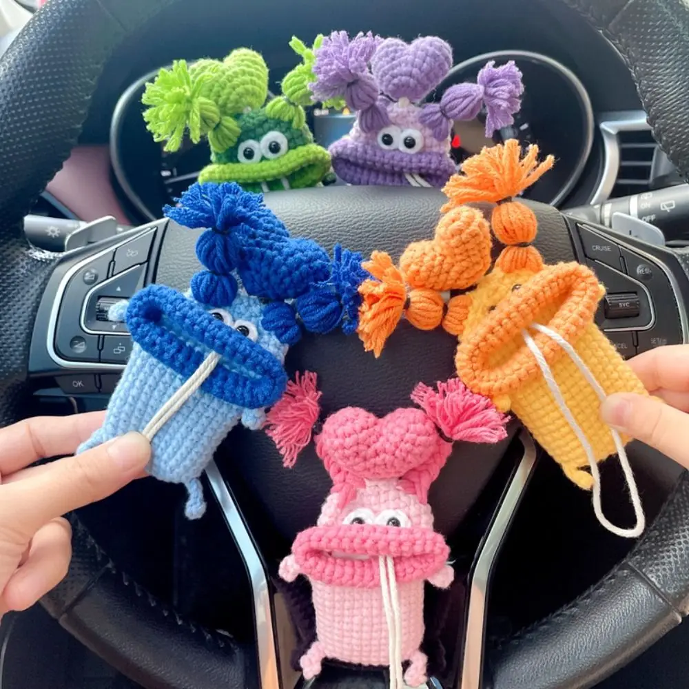 Gift Car Key Clothes Women Key Chain Hand Woven Wool Bag Knitting Case Sausage Mouth Bag Big Mouth Pendant key case key holder key organizer key purse