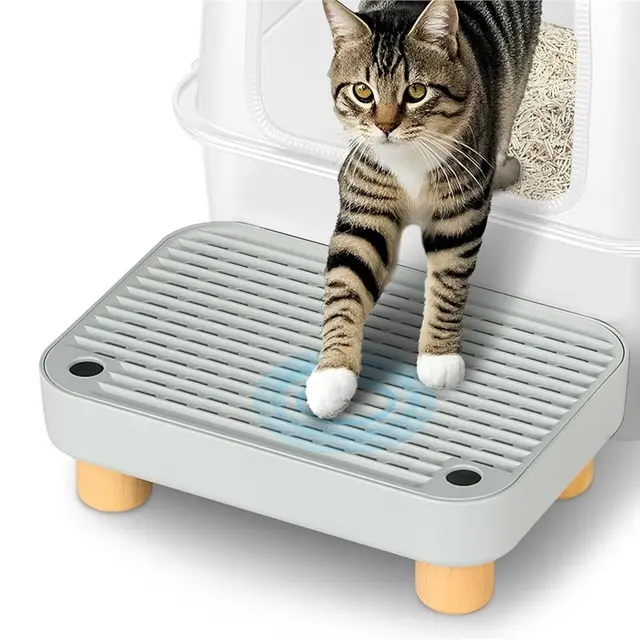 Litter Box Catcher With Wooden Base, Anti-Tracking& Easy To Clean, Litter Box Step, Ramp Designed Ideal For Small Elderly Cats Litter Box Catcher With Wooden Base, Anti-Tracking& Easy To Clean, Litter Box Step, Ramp Designed Ideal For Small Elderly Cats
