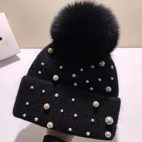 New Autumn And Winter Woolen Hat For Women, Thickened And Warm Ear Protection Rabbit Fur Hat, Real Fox Fur Ball Knitted Hat 1