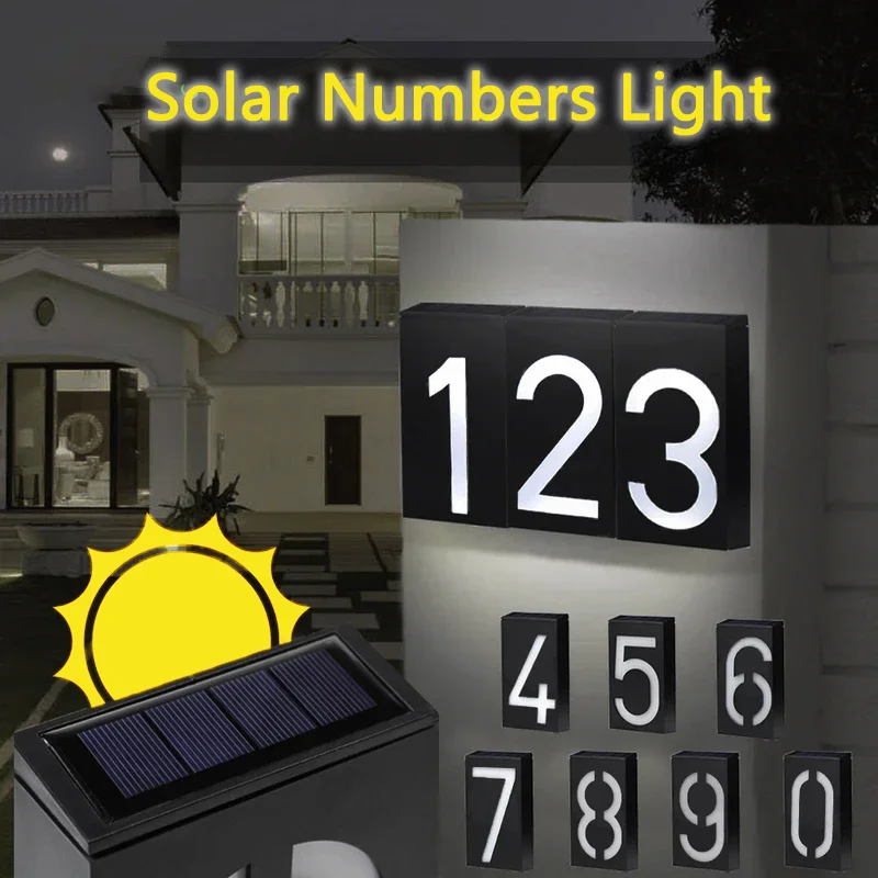 Endereço ao ar Livre Led Light Solar House Number Porta Exterior Doorplate Digital Flat Number Sign