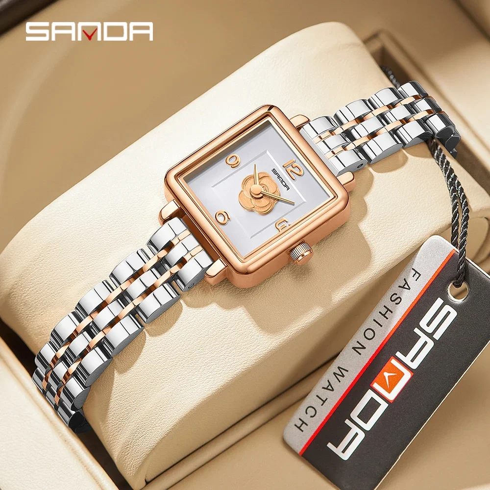 

Sanda 1131 Beautiful Design Fashion Rose Square Dial Water Resistant Quartz Movement Business Women Elegant Analog Wrist Watch