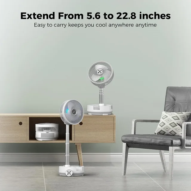 New 20000mAh Foldable Fan with Remote/Light/Timer 9 Speeds Detachable Oscillating Standing Fan Portable Rechargeable Camping Fan 4