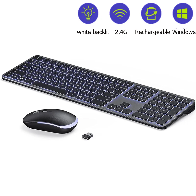 Teclado e Mouse sem Fio Retroiluminado Kit Gamer Recarregável 2.4g Usb Iluminado Tamanho Completo