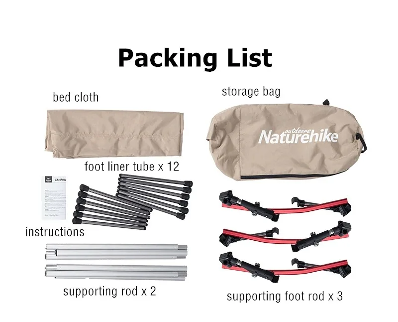 Naturehike 2024 Neues Campingbett mit hoher Belastung, tragbare Klappbetten, höhenverstellbar, einfaches Set, stabil, für Outdoor-Reisen, Wandern, Schlafbett – Detail 10