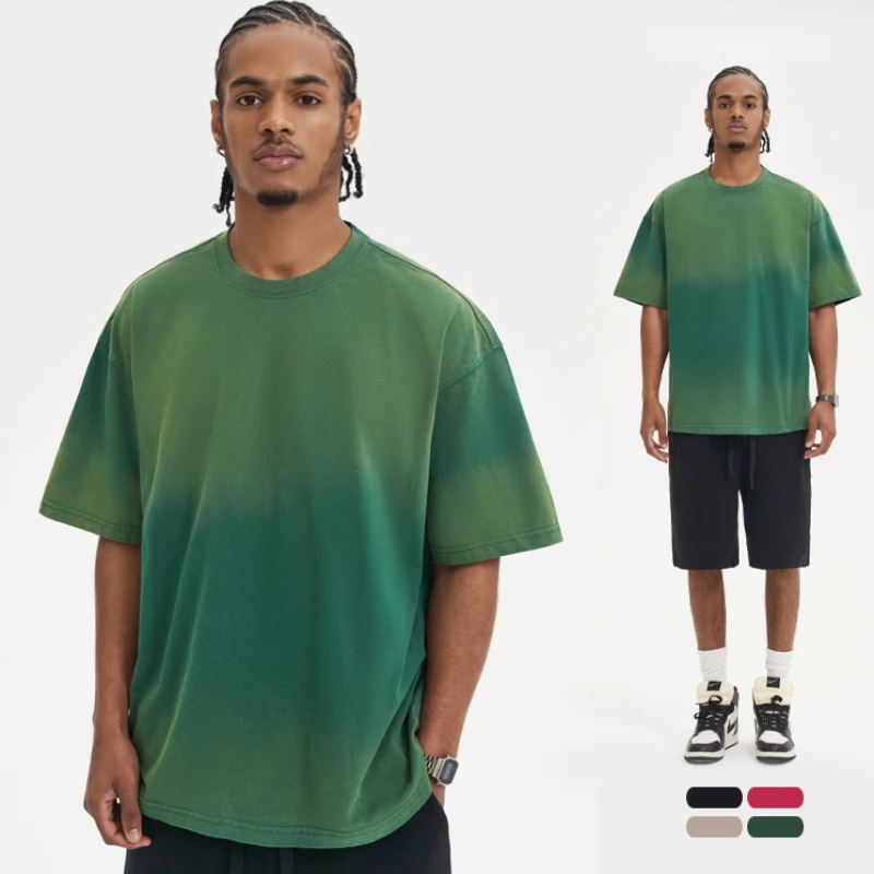 

2024 Summer New Cotton Wash To Do Old Tie-dye Short-sleeved T-shirt Men Loose Fried Snow American Style COTTON Men Clothing
