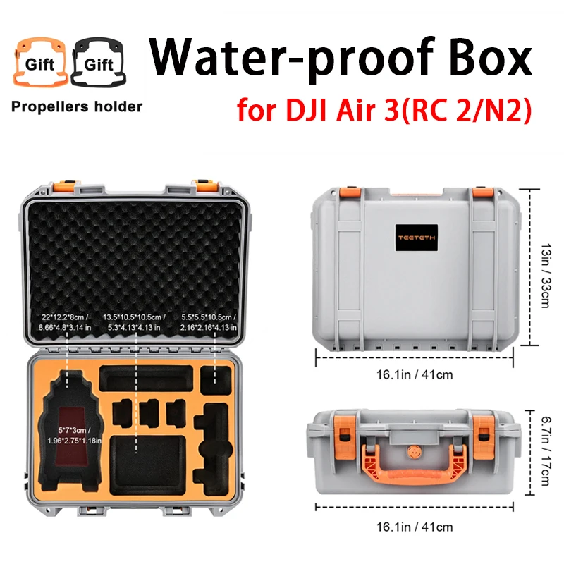 Waterproof Hard Box for DJI AIR 3 Hard Case Handbag Storage Bag Gray Compatible with RC2/RC N2 AIR 3 Drone Case Accessories drone accessories drone storage bag dji case drone case