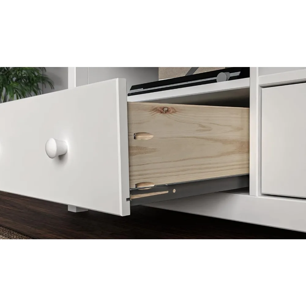 Handcrafted Solid Oak TV Stand Entertainment Center - Elegant White/Pine Media Console with Spacious Storage Drawers & Open Shel 4