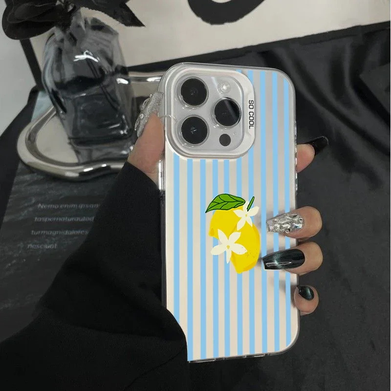 Retro Blue Striped Lemon Phone Case Cover