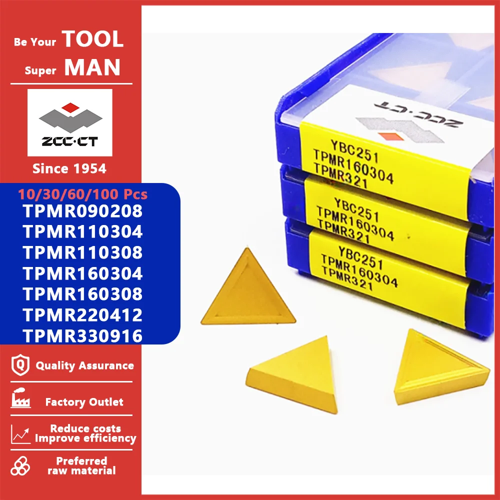 

ZCCCT 10/30/60/100Pcs TPMR 090208 110304 110308 160304 160308 220412 330916 Carbide Insert CNC Lathe Milling Turning Tool