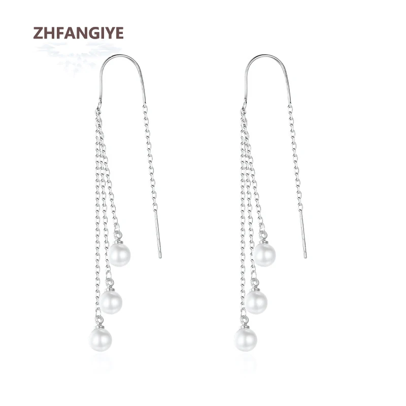 

Trendy Earrings 925 Silver Jewelry Ornaments with Freshwater Pearl Long Style Drop Earrings for Women Wedding Bridal Party Gift