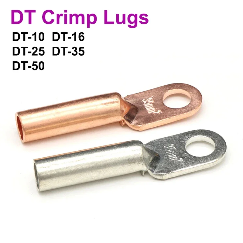Wire Crimp Connector Car Auto Copper Terminal Block DT-10/16/25/35/50 Battery Cable Crimp Terminals Soldered Copper Crimp Lugs