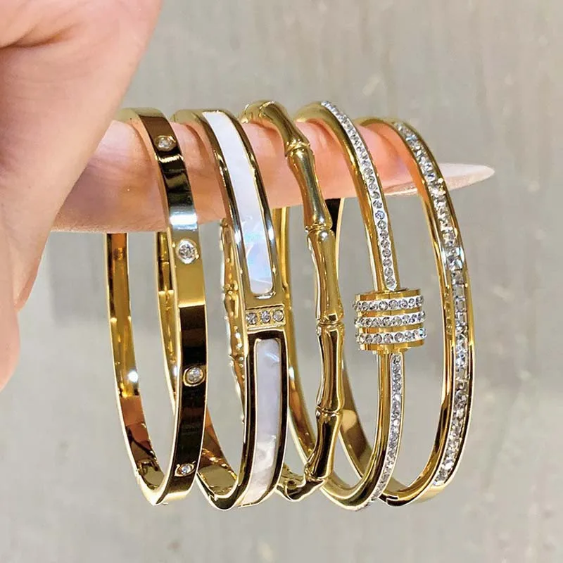 Zircon Bracelet 1PC Titanium Steel Stainless Steel Inlaid Zircon Gold Plated Bracelet Classic and Simple Style for Women's Daily Wear