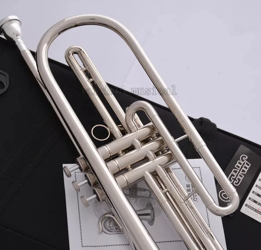 Professional Silver nickel Bb Bass Trumpet 3 Piston Vavles Horn With Case