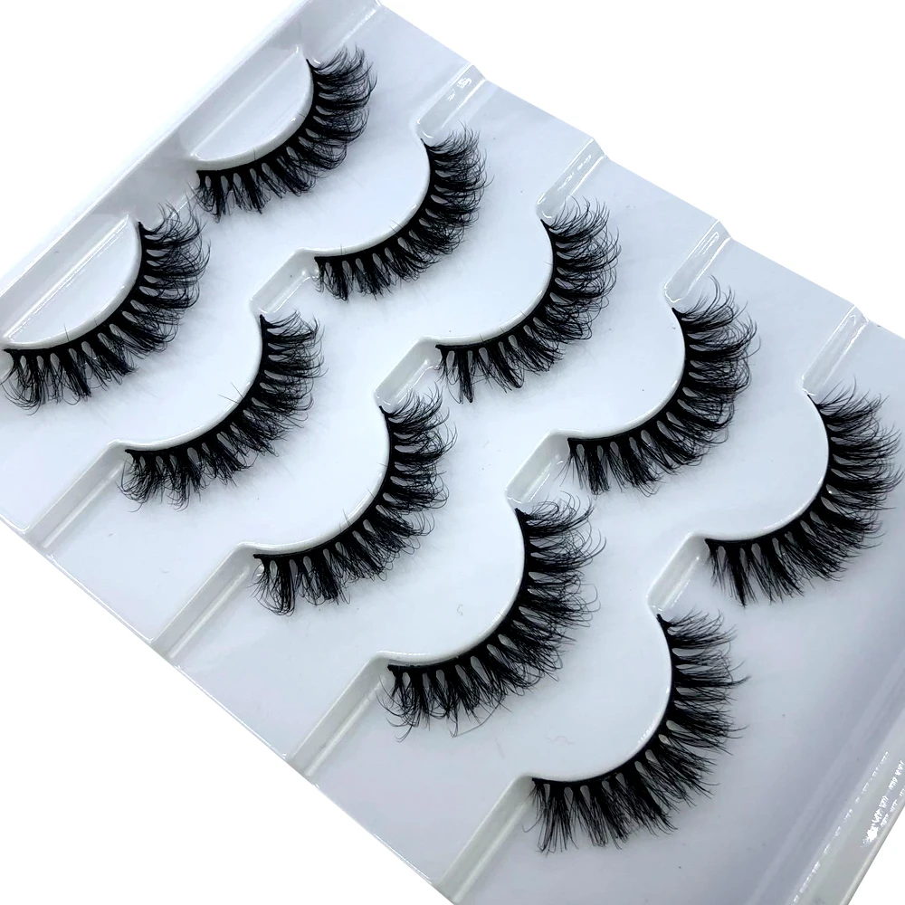 

5 Pairs 3D Faux Mink Hair False Eyelashes Wispy Fluffies Drama Eyelashes Natural Long Soft Handmade Cruelty-free Black Lashes