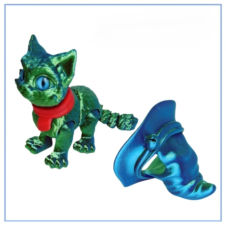 Magical 3D Printed Movable Cat Figurine with Witch Hat - Home and Office Decoration Gift