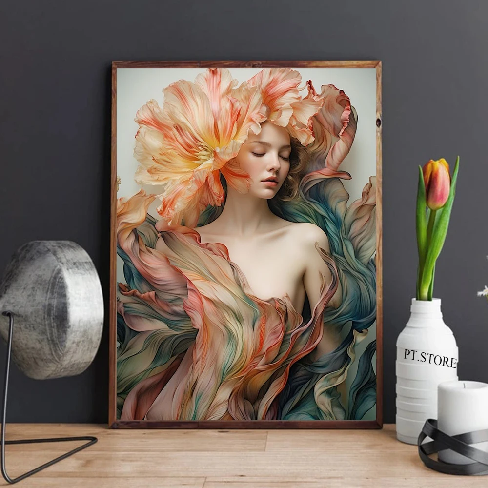 Abstract Flower Head Figure Art Canvas Painting Pop Art Elegant Feminine Aesthetic Posters Prints Modern Living Room Home Decor