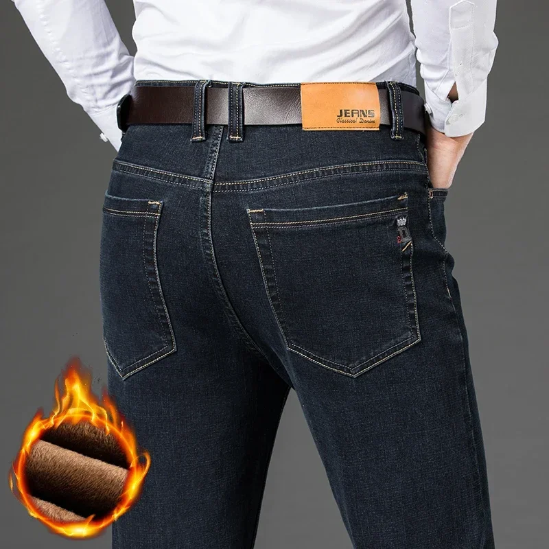 Winter Fleece Men's Casual Jeans Stretch Fashion Cotton Thick Plush Warm Denim Trousers Male Brand Pants Plus Size 42 44 46 4